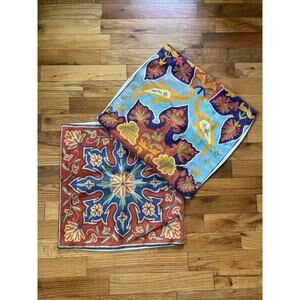 Set Of 2 Kashmiri Pillow Sham Case Cover Wool Red Blue Floral Embroider Tapestry